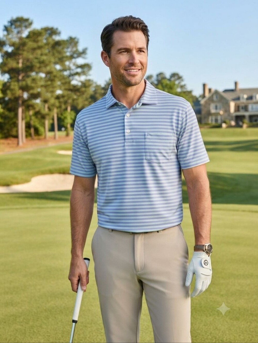 Peter Millar Seaside Wash Periwinkle Seafoam Striped Golf Polo Shirt Size M - Picture 3 of 5